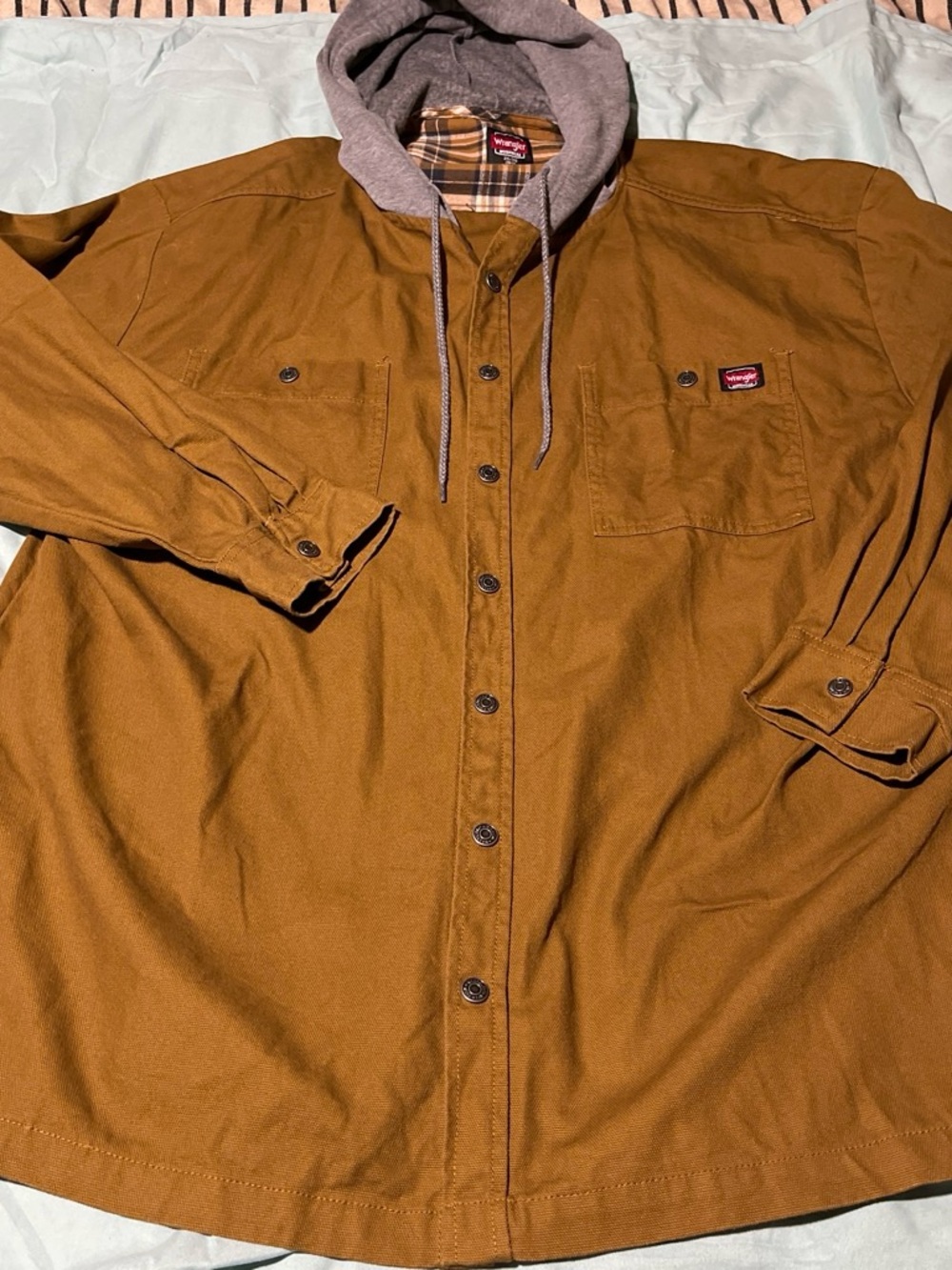 Wrangler Caramel Brown Hooded Button-Up Shirt Jacket